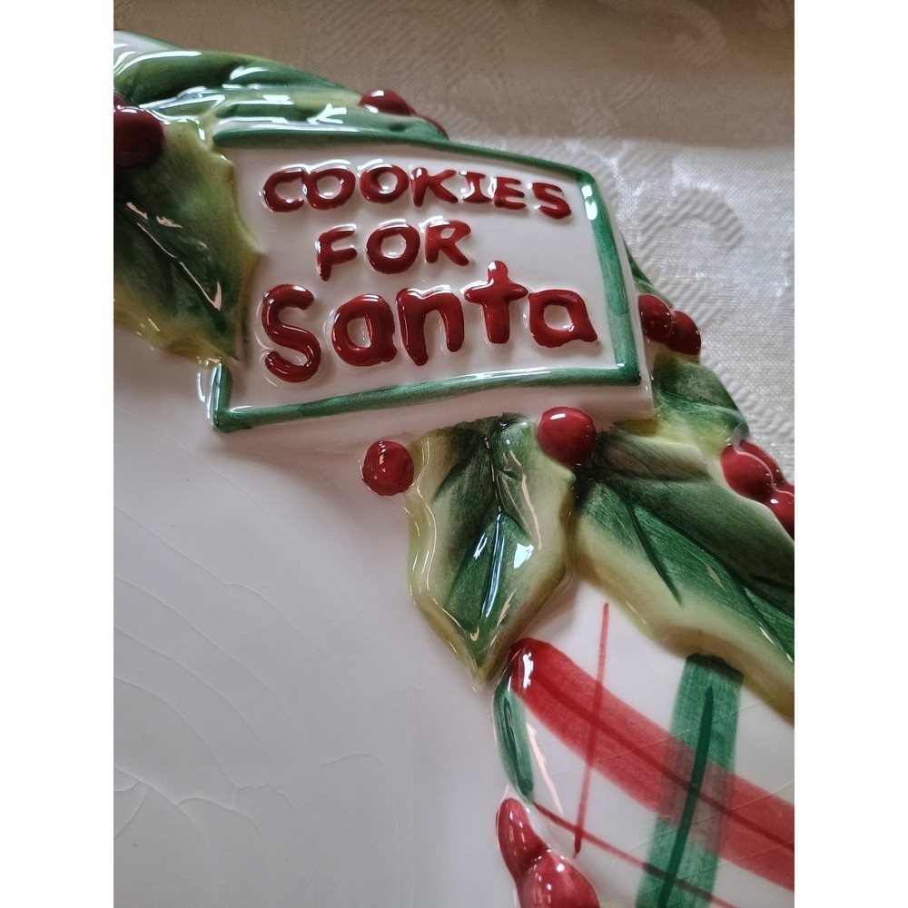 Vintage Fitz And Floyd 10 1/2" Plaid Christmas Plate Cookies for Santa Nostalgia